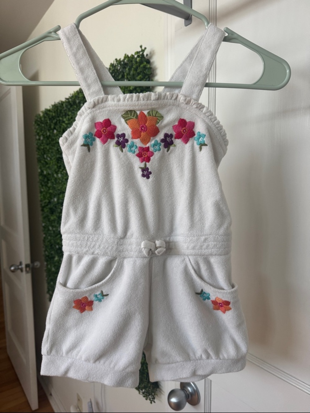 Gymboree White Romper with Colorful Floral Embroidery